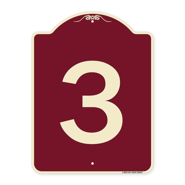 Signmission Designer Series Sign W/ Number 3, Burgundy Heavy-Gauge Aluminum Sign, 24" x 18", BU-1824-22896 A-DES-BU-1824-22896 - main